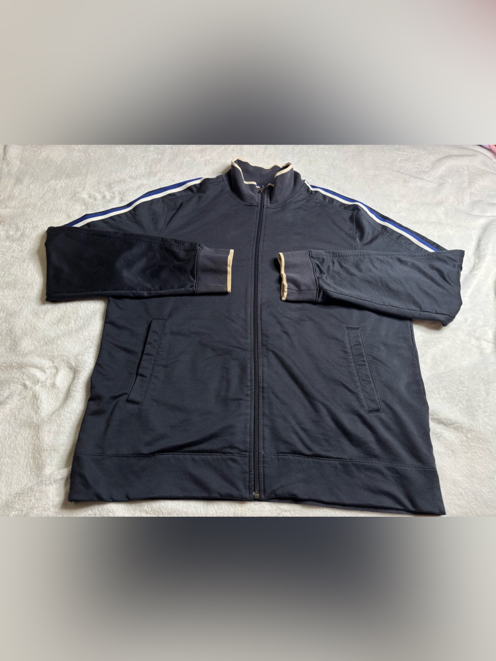 Banana Republic Navy Zip-Up Bomber Jacket with Contrast Stripes